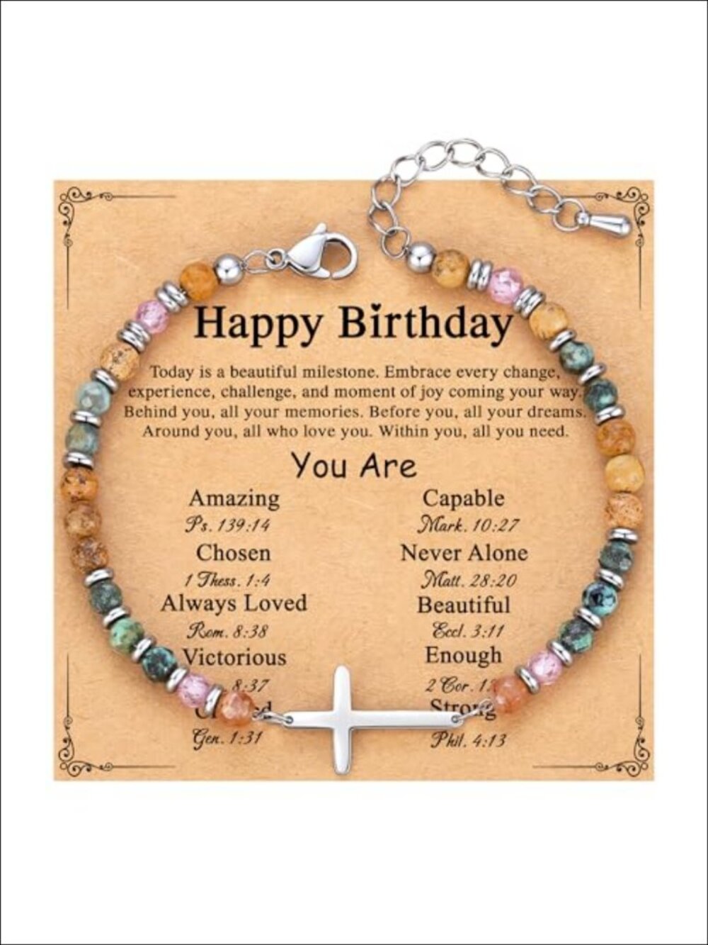 Christian Cross Bracelet Beaded Adjustable 7.4in Women's Jewelry Gift